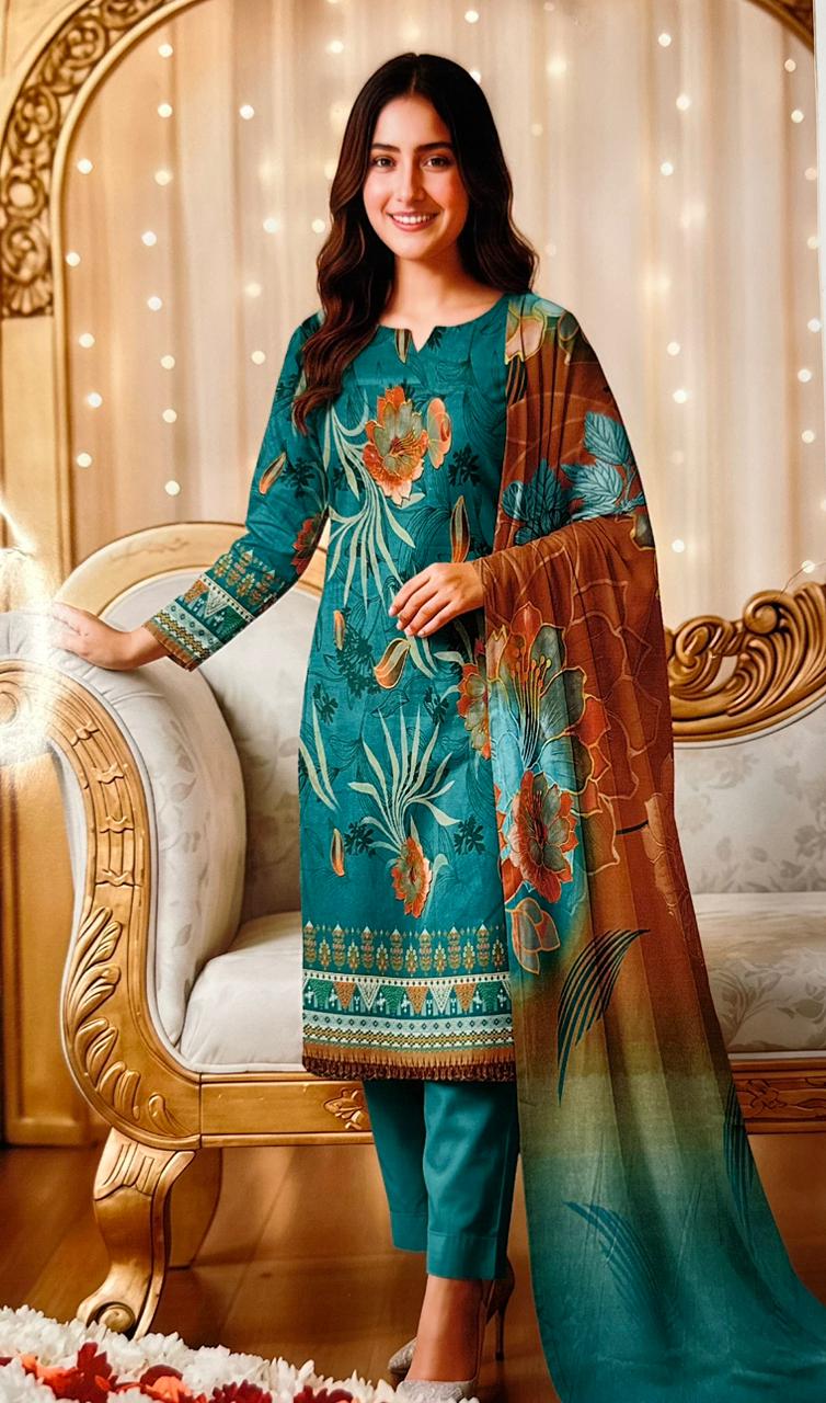 Ladies Printed Lawn 3 Piece Suit – Shirt, Trouser & Dupatta