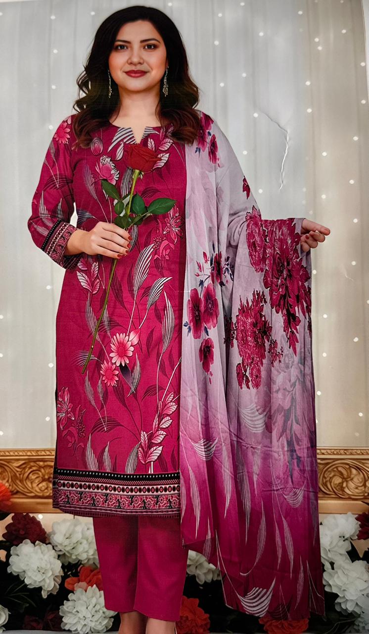 Ladies Printed Lawn 3 Piece Suit – Shirt, Trouser & Dupatta